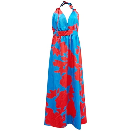 

COBKK Womens Vintage Dresses Sleeveless V-Neck Dress Women s Summer Bohemian Print V-neck Suspender Sleeveless Maternity Dress Womens Dresses Work Red L Engagement Flapper Princess Belle Dresses