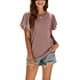 thumbnail image 4 of Txlixc Tops de mujer, cuello redondo con volantes, manga corta, ganchillo, hueco, suéter suelto, camiseta de color sólido Txlixc Moda, 4 of 7