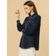 thumbnail image 4 of INSPIRE CHIC Camisa Con Botones Mangas Largas Color De Contraste Bolsillos Gemelos Para Mujeres Azul Marino M, 4 of 6