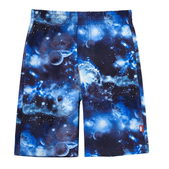 Boys UPF 50 Recycled Polyester Soft Stretch Below the Knee Printed Swim Board Shorts | Space