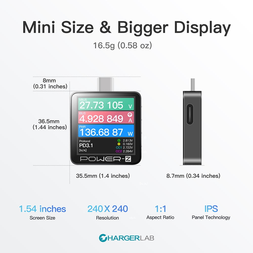 ChargerLAB Power-Z KM003C Portable USB-C Fast Charging Tester PD3.1 QC5.0 Digital Voltmeter & Ammeter Power Bank Tester，Black