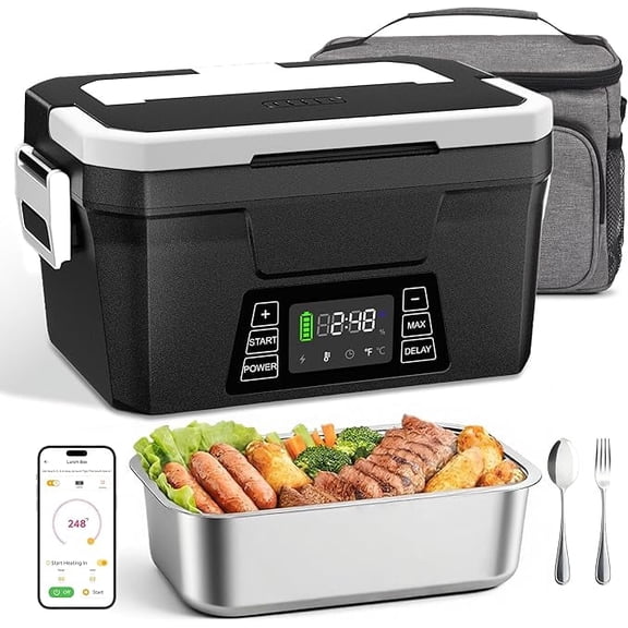 Cordless Electric Lunch Box for Adults, Portable Battery Powered Heated Lunch Box with APP, 1.2L Automatic Scheduled Heating Lunchbox for Office Work Car Travel Outdoor