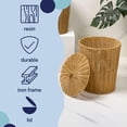 thumbnail image 2 of happimess Ollie Coastal Contemporary Resin 4.7-Gallon Tapered Round Wicker Waste Basket with Lid, Natural (Set of 2), 2 of 6