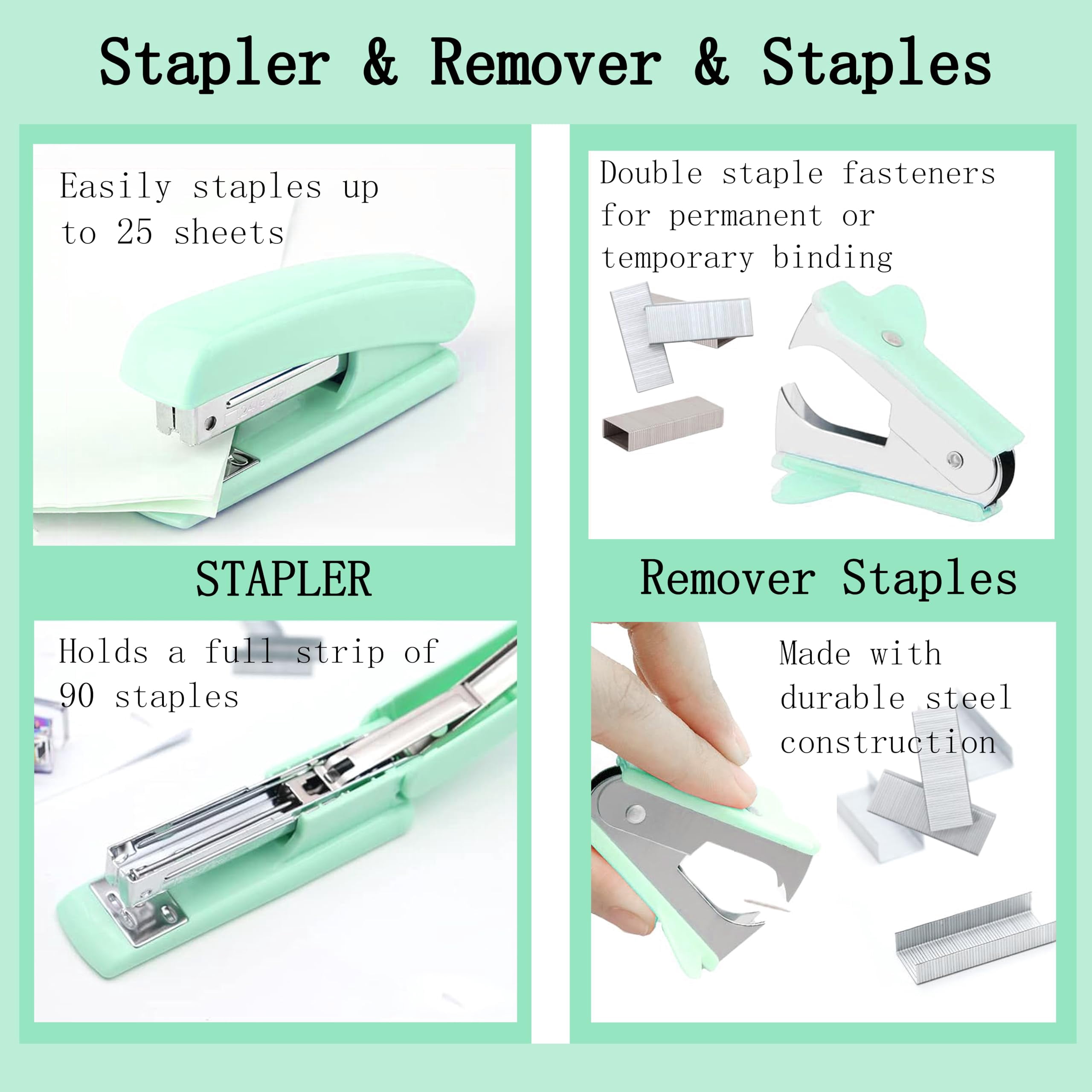 Green Office Desk Accessories Supplies  12pcs Organizers And With Tape Dispenser Stapler Staples Staple Remover Pen Holder Scissor Ruler Sticky Tabs Ballpoint Clips Set