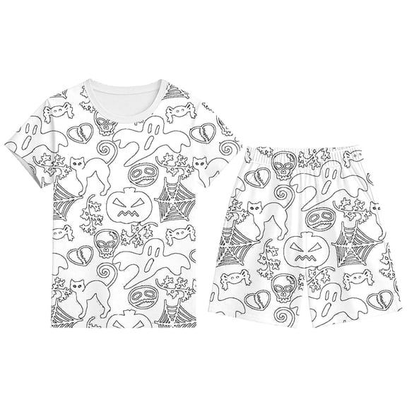 Pajamas for Boys 2 Piece Halloween Diy Graphic Print Short Sleeve Crew Neck T-Shirt And Shorts Pjs for Boys Size 3-4 Years