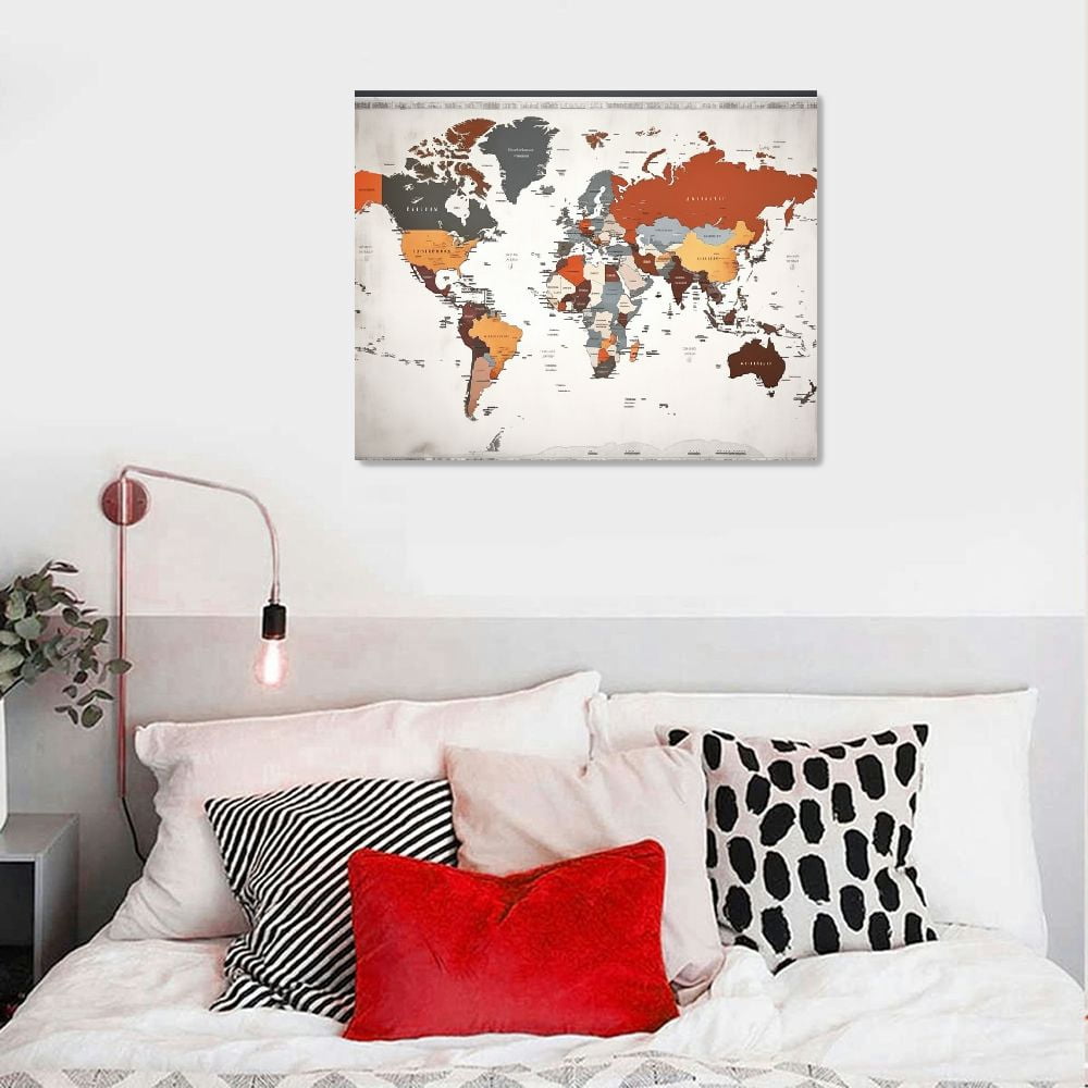 Awypu  World Map Wall Decoration for Bedroom Office Wall Art Print Pictures Painting Canvas Frame Map Decoration and living room Ready to Hang