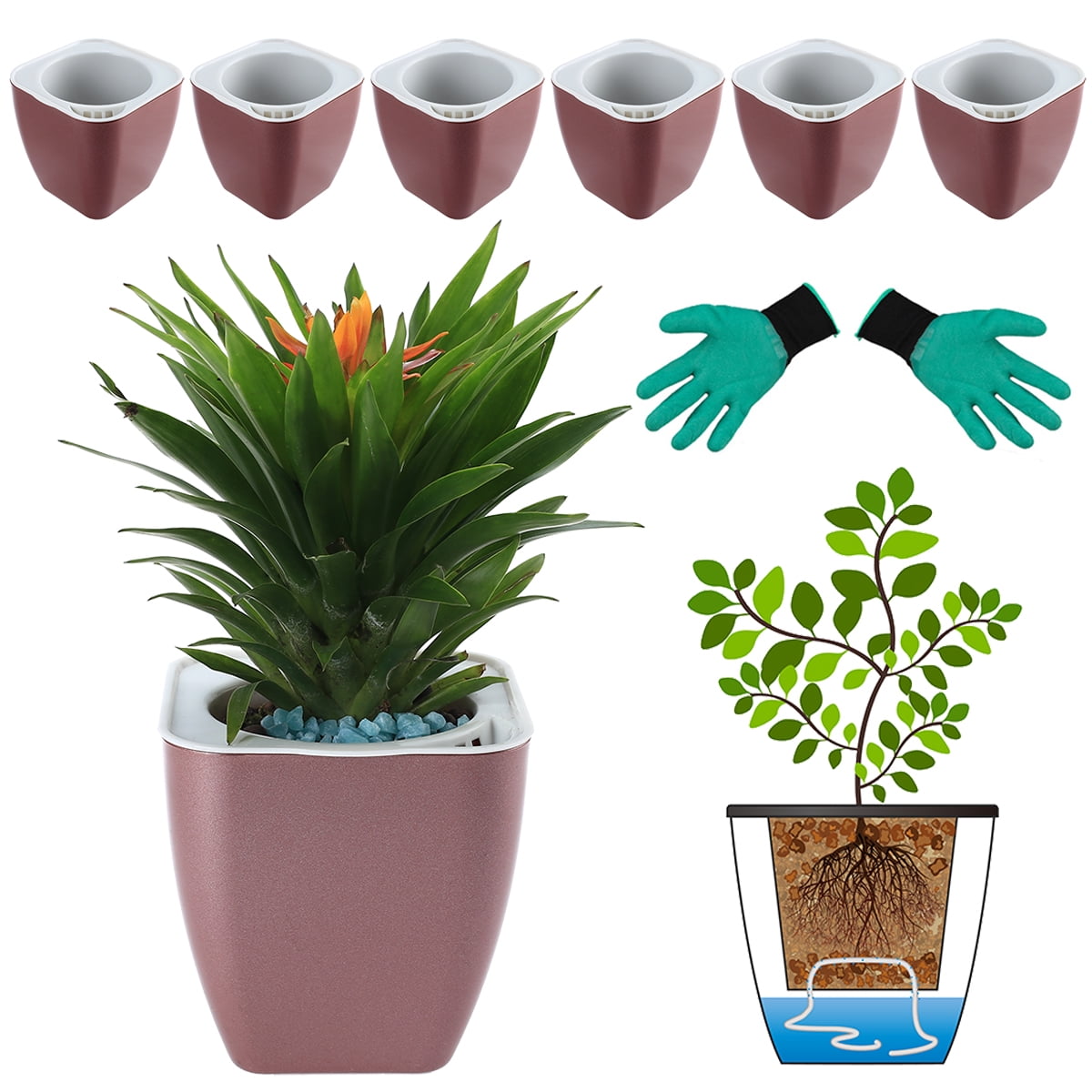 6 Packs 4.1 Inches Small Self Watering Planters Plastic Self Watering
