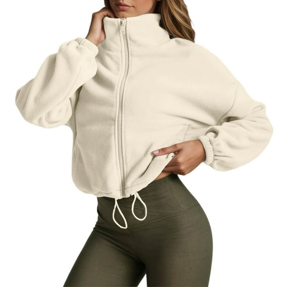 Women Zip Up Fleece Sherpa Jacket Coat - Winter Warm Trendy Cropped Sweatshirt for Casual,Workout