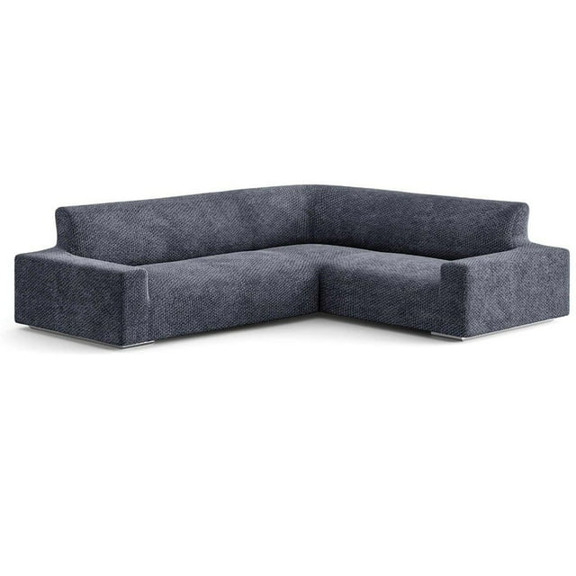Mamma Mia Covers Velvet Stretch Corner Sectional Sofa Couch Slipcover, Gray