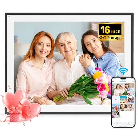 EKASN 16" WiFi Digital Picture Frame,32GB Touch Screen Electronic Photo Frame,Auto-Rotate,Free Share Photos From Anywhere,Best Gift for Family and Friends
