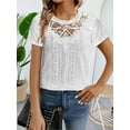 thumbnail image 5 of Women'S Short Sleeve Tunic Tank Tops Casual Lace Shirt Blouses White L, 5 of 9