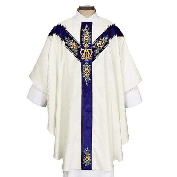 RJ Toomey L1300 59 x 51 in. Sacred Marian Chasuble with Inner Stole, Ivory