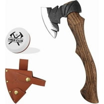 THRWCLUB 14.7" Camping Hatchet, 1065 Carbon Steel Bushcraft Axe with Wood Handle, Sheath & Sharpener