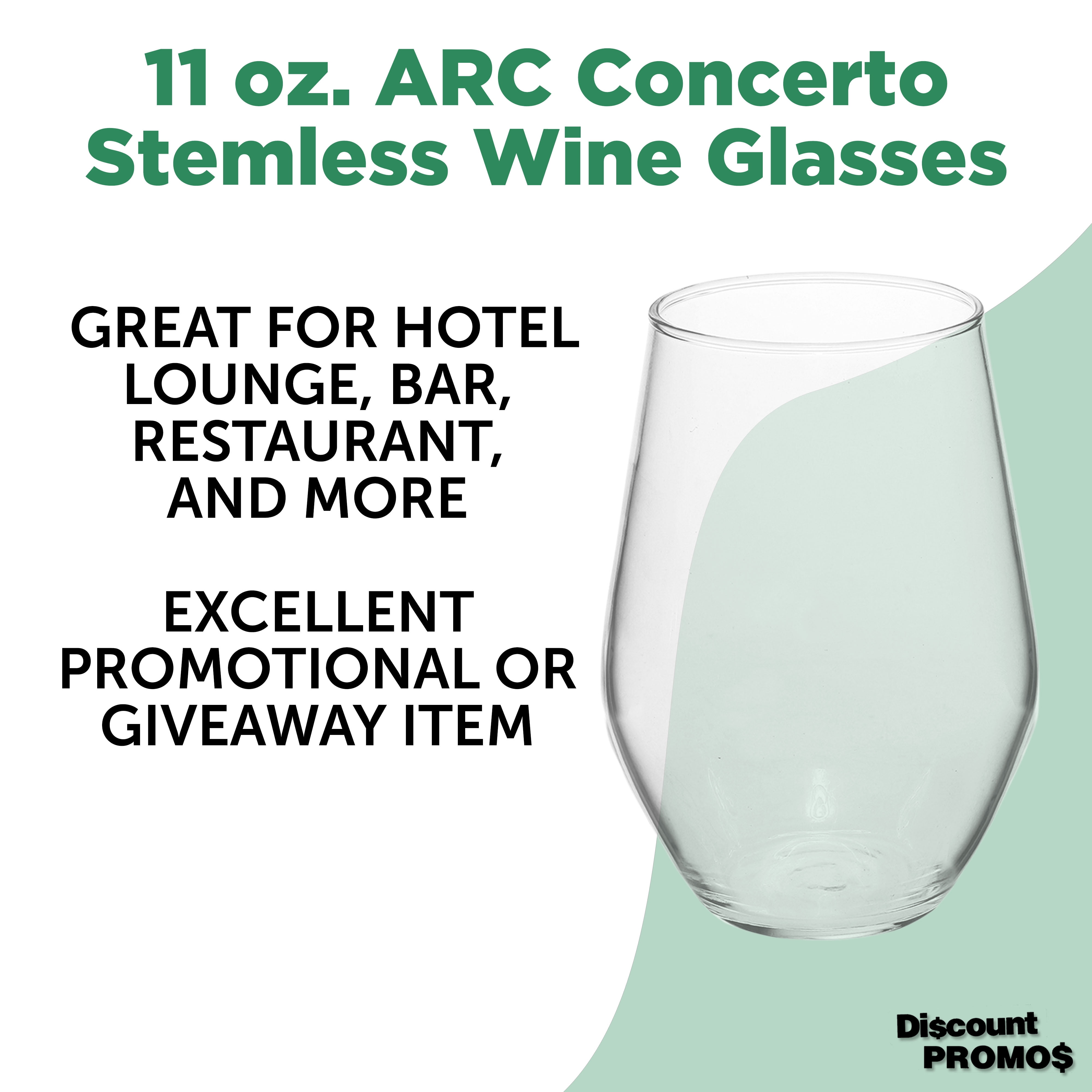 Concerto Stemless Wine Glasses 11 oz. Set of 12, Bulk Pack - Restaurant Glassware, Perfect for Red Wine, White Wine or Cocktails - Clear