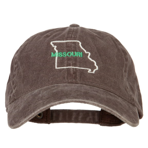Missouri with Map Outline Embroidered Washed Cotton Twill Cap - Brown OSFM
