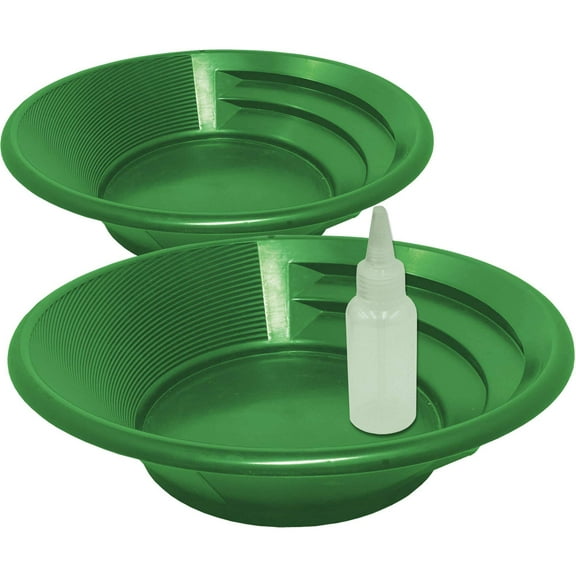 Sluice Fox 2 Pk 9" Green Vanishing Riffle Gold Pans, 3 oz. Snifter Bottle, Pipette Panning Kit