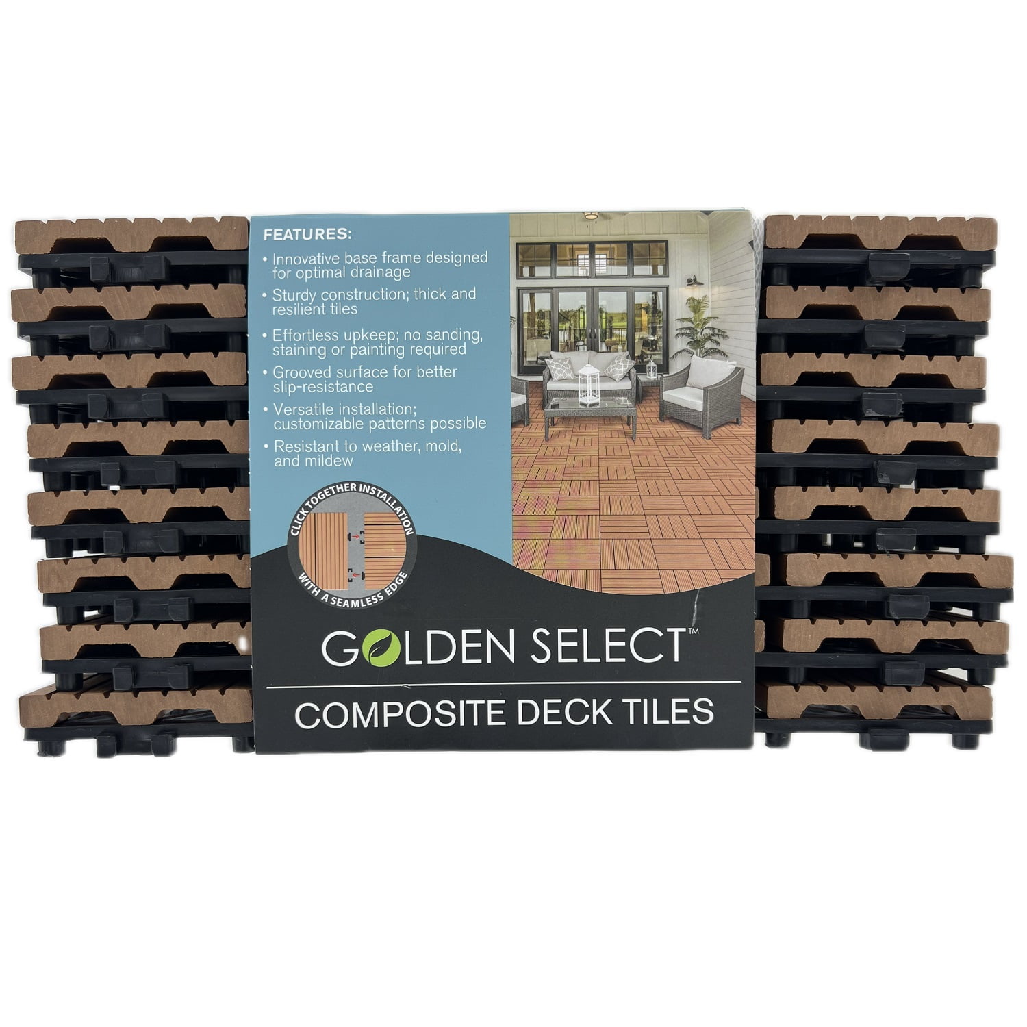 Golden Select Composite Deck Tile, Light Brown, 8 Count (7.75 Square Feet Total)
