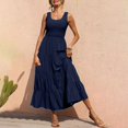 thumbnail image 2 of Tiqkatyck Summer Dress, Women's 2024 Casual Loose Plain Maxi Sundress Smocked Tank Dress Sleeveless Summer Beach Tiered Maxi Dresses , sundresses for Women Navy, 2 of 7