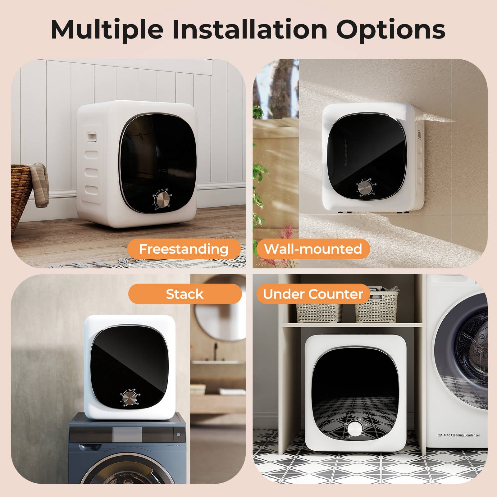 Costway 800W Electric 1.5 cu.ft Compact Drying Machine with Stainless Steel Tub 5 Modes