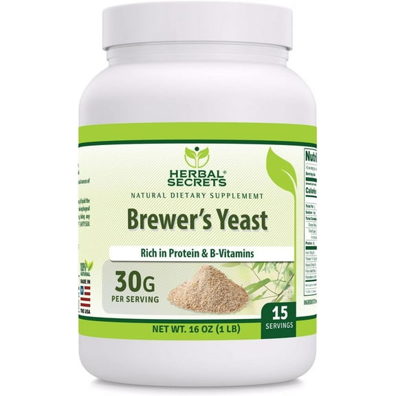 Herbal Secrets Brewer's Yeast Powder 16oz (1Lbs) Supplements | 15 Serving Per Unit | 30G Per Serving | Non-GMO | Gluten Free | Made in USA