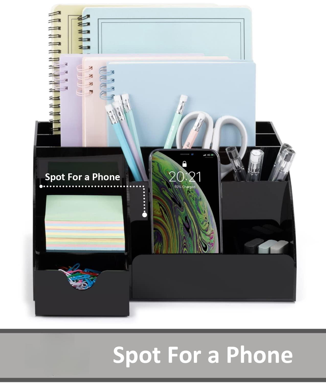Black Desk Organizer With 9 Compartments - Desktop Office Supplies And Accessories