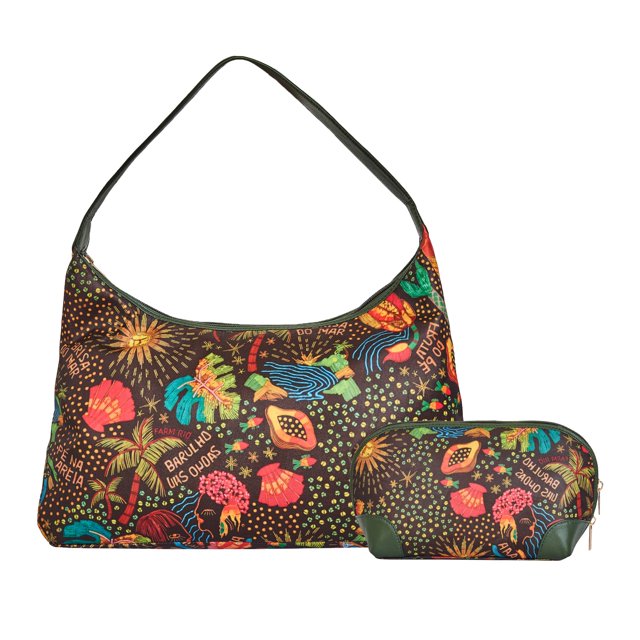 Sac Hobo à Bordure en Cuir & Sac Cosmétique Assorti Combo pour Femmes - 2 Pcs