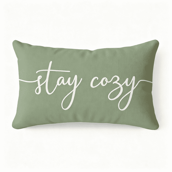 AUQ Stay Cozy Sage Green Pillow Cover 12X20",Lumbar Pillow Case Decorative Throw Cushion Case for Sofa Couch Or Bed,Rustic Farmhouse Home Decor for Living Room Or Entryway Bench