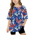 thumbnail image 1 of T-shirt pour Enfants pour la Fête de l'Indépendance, Manches Courtes Col Rond Imprimé Mélange Polyester Spandex, Tissu Doux et Respirant, Tenue Décontractée Quotidienne, Prêt pour Séance Photo, Adapté à l'École, 1 of 9