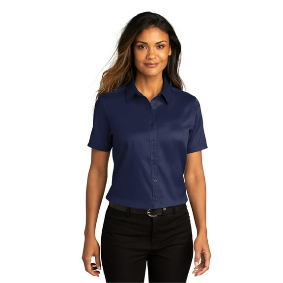 Port Authority LW809 Ladies Short Sleeve SuperPro React Twill Shirt, True Navy, 3XL