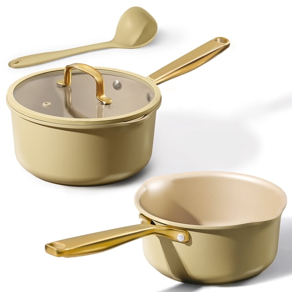 Carote 4-Piece Nonstick Cookware Set, 2QT & 3QT Saucepans with Lids & Utensils, Induction-Compatible, Easy-Clean, Green