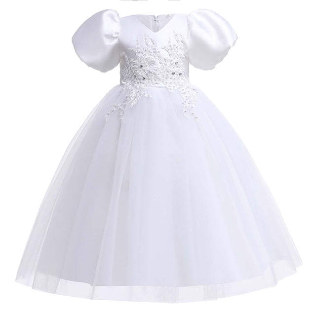 Vestido Para Niñas, Ropa Para Niñas, Vestido Para Niños, Vestido De Princesa De Manga Corta, Vestido De Cola De Flores, Falda, Vestido De Tutú Blanco Odeerbi LM103-5653
