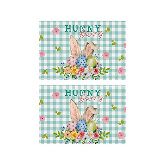 BiFandian Easter Placemats Set of 2, Bunny Pattern Place Mats, Farmhouse Rustic Spring Table Decor