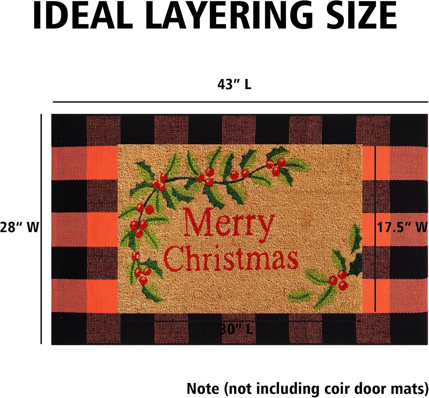 OMA Fall Plaid Rug 28" x 43", Orange and Black Buffalo Check Front Porch Outdoor Layered Doormat, Cotton Hand-Woven Washable Rug for Halloween Thanksgiving Autumn Decor