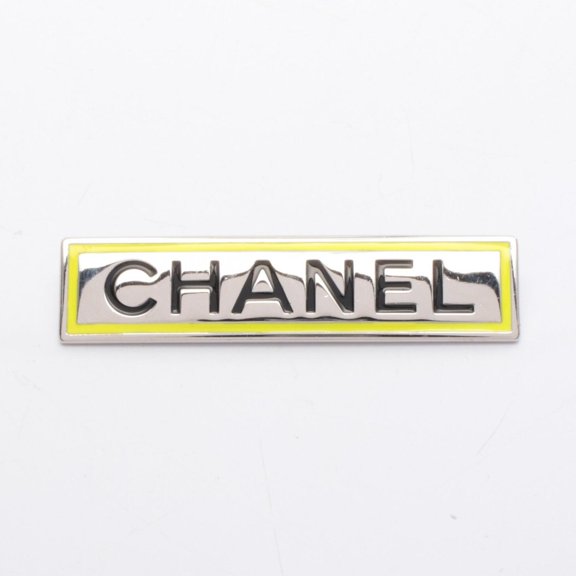 Pre-Owned Chanel logo plate brooch accessory, stainless steel, women's, silver/yellow tones.