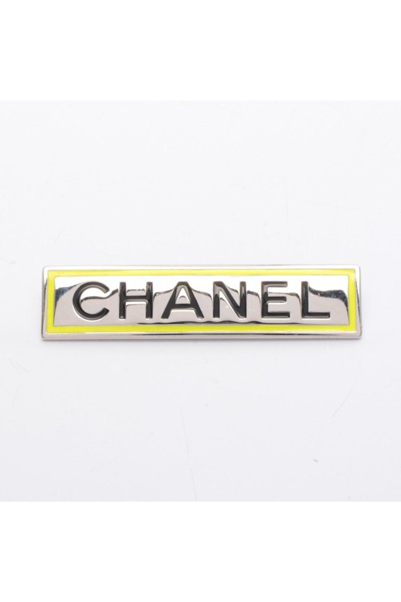Pre-Owned Chanel logo plate brooch accessory, stainless steel, women's, silver/yellow tones.