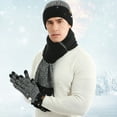 thumbnail image 6 of 3Pcs/Set Mens Winter Hat Scarf with Touchscreen Gloves Knit Beanie Hat Themal Gloves Long Scarf Set with Fleece Lined for Women Men, 6 of 7