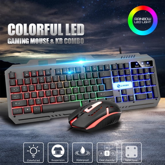 LED Keyboard and Mouse, 104 Keys Rainbow Backlit Gaming Keyboard, USB Wired Computer Keyboards and Mouse Combo for Games, Office, Household, Gifts for Men&Boyfriend(Black)