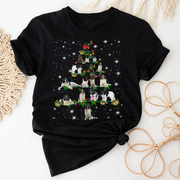 Newfoundland Christmas Tree T-Shirt, Funny Dog Lover Gift, Newfoundland Christmas Lights Shirts, Christmas Shirts for Women Men