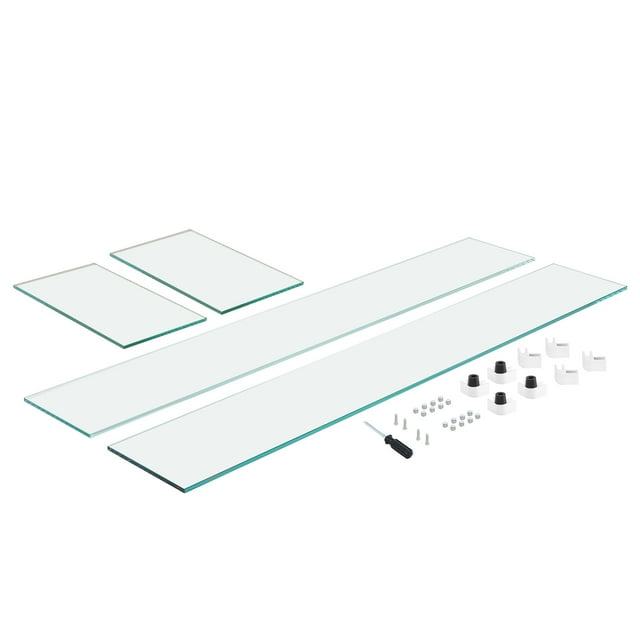 KFFKFF Fire Pit Table Glass Wind Guard, 36 x 16 x 7.5 Inch, 0.31 Inch Thickness, Durable Tempered Glass Panel with Solid Aluminum Corner Bracket & Rubber Feet, Simple Assembly