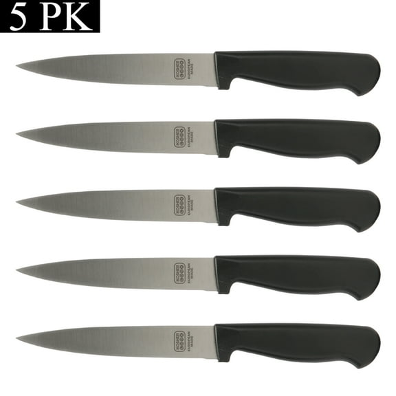 The Kosher Cook, 6" Straight German Steel Steak and Vegetable Knife - Black (5 Pack)