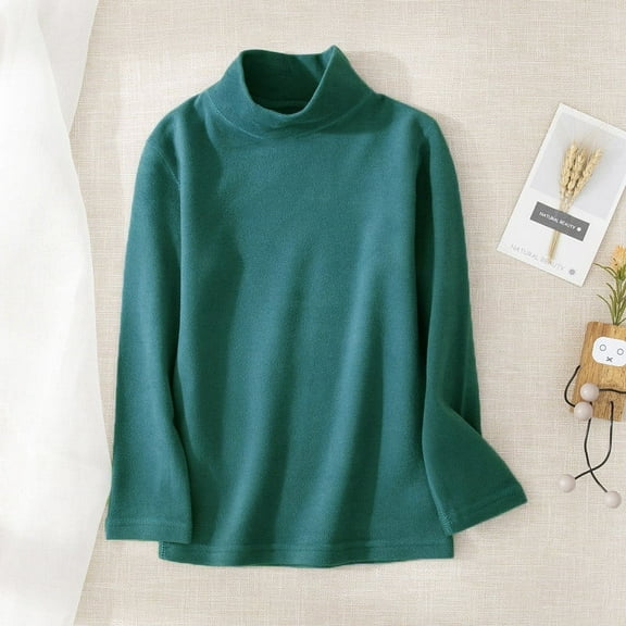 Cethrio Long Sleeve Tops for Girls, Thermal Warm Turtleneck Underwear for Kids Green Size 3-4T