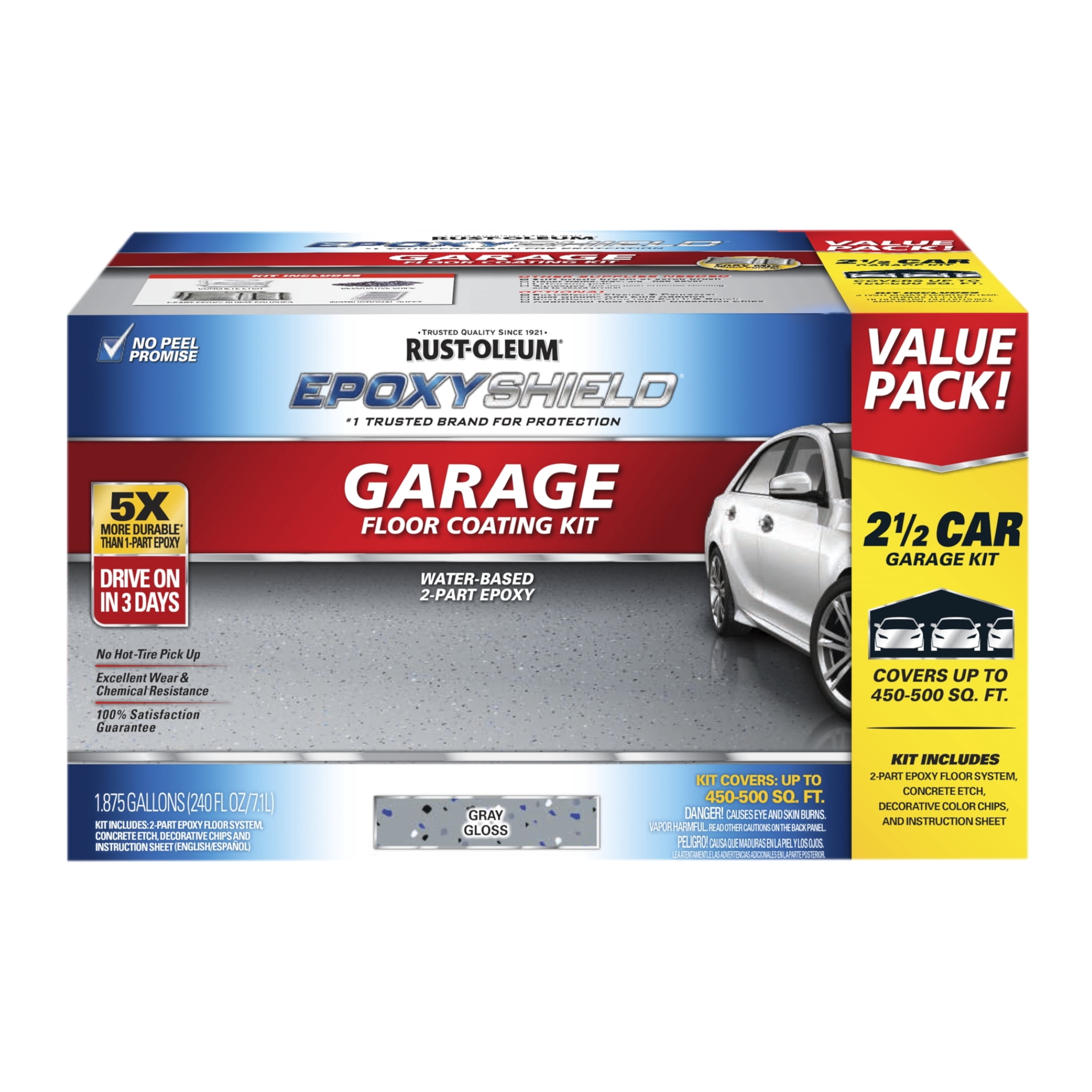 (2 pack) Gray, Rust-Oleum EpoxyShield Gloss Garage Floor Coating Kit-251870, 2.5 Car