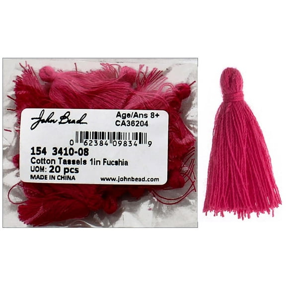 John Bead Tassel 1" Cotton 20pc Fuchsia