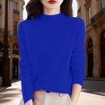 thumbnail image 6 of Women's Mock Neck Sweater, Solid Color Long Sleeve Pullover, Loose Fit Casual Basic Top, Fall Winter Everyday Knit Sweater, Simple Crewneck Pullover Blue XL, 6 of 7