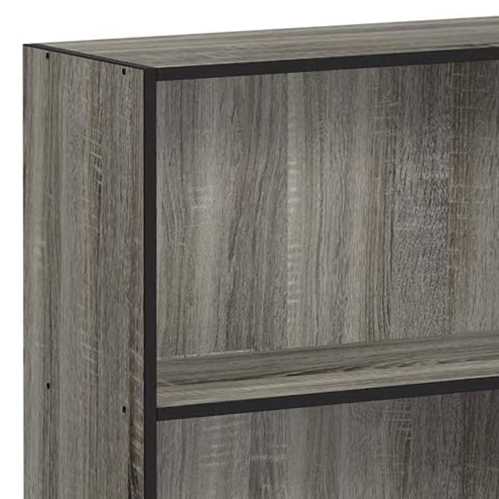 Furinno Basic 3-Tier Bookcase Storage Shelves, French Oak Grey/Black