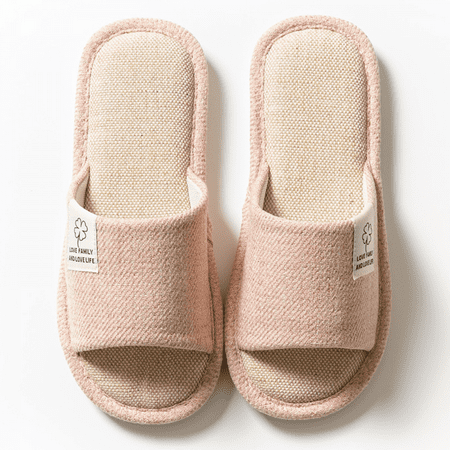 

Wish Linen Slippers Flax House Slippers Unisex Open Toe Slippers Skidproof Summer Sandals for Indoor Outdoor-Pink S1124