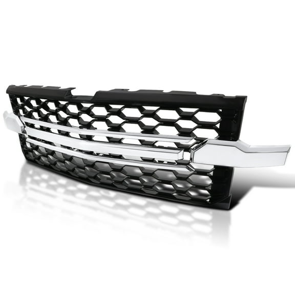 Spec-D Tuning Black Honeycomb Front Bumper Hood Grill Grille w/ Chrome Trim Compatible with 2019-2022 Chevy Silverado 1500 WT