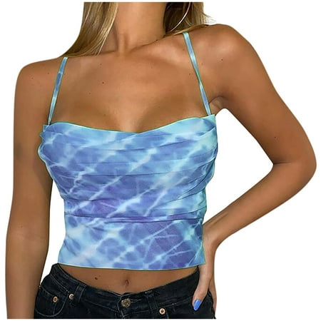 

LBECLEY Basics Women Multicolor Camisole Summer Casual Blouse Top Halter Women s Fashion Tie-Dye Women s Blouse Cotton Short Pajamas Women Blue M