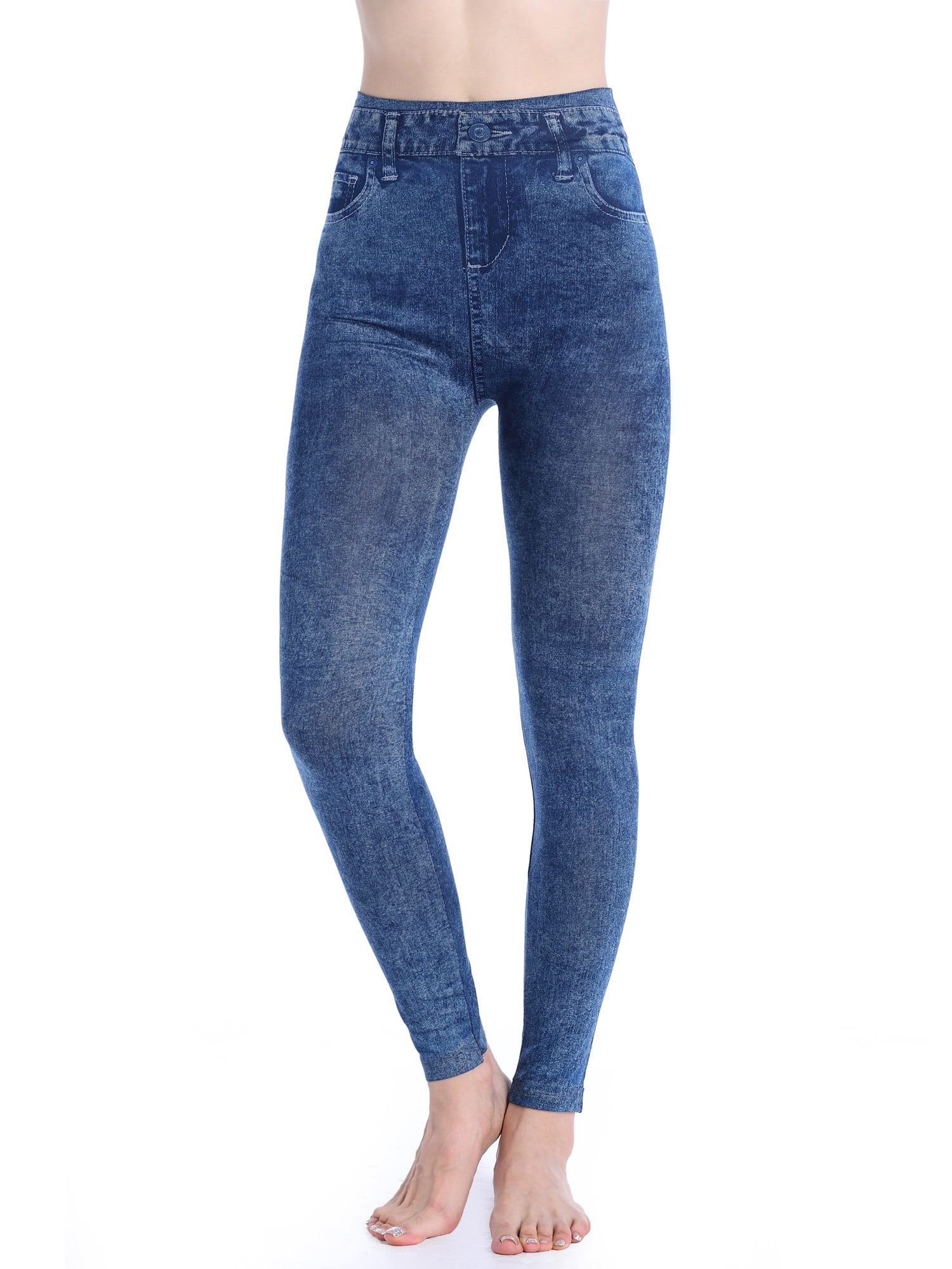 Womens Ladies Stretchy Denim Jeans Look Skinny Jeggings High Waist Leggings US