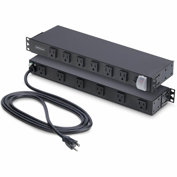 StarTech 12-Outlet Rackmount PDU 1U Server Power Strip Wide-Spaced Right-Angle Ports Mounted Power Distribution Unit for 19in Racks